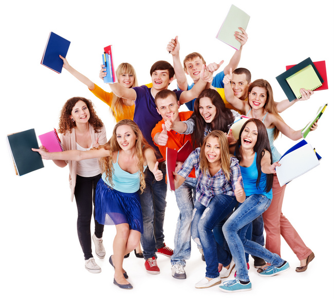 Group student with notebook isolated.